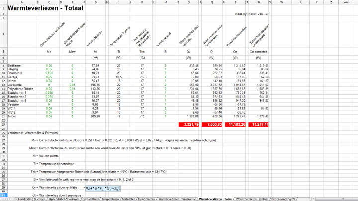 Excel warmteverliesberekening